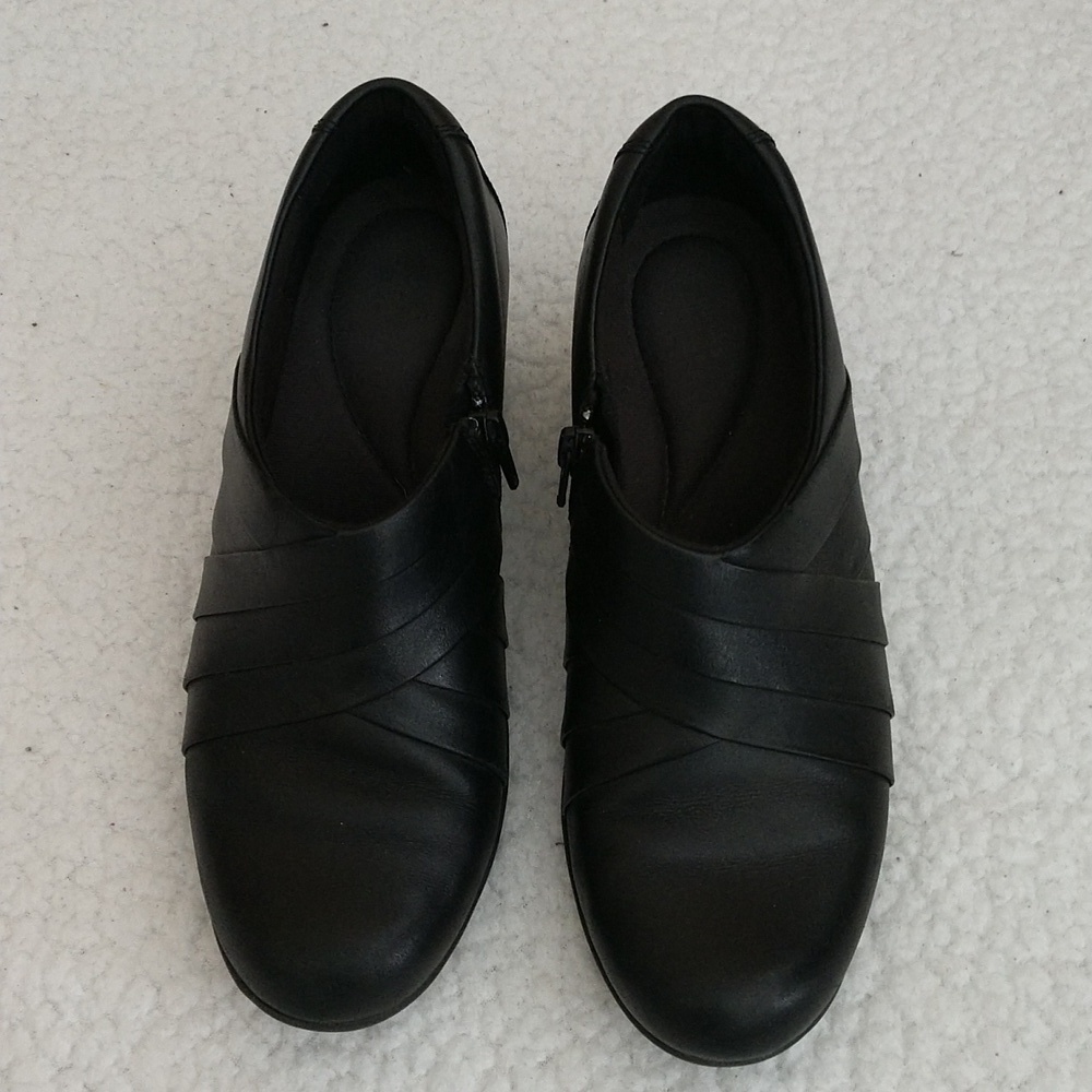 Clarks Genette Rise Black Leather Loafers Size 7
